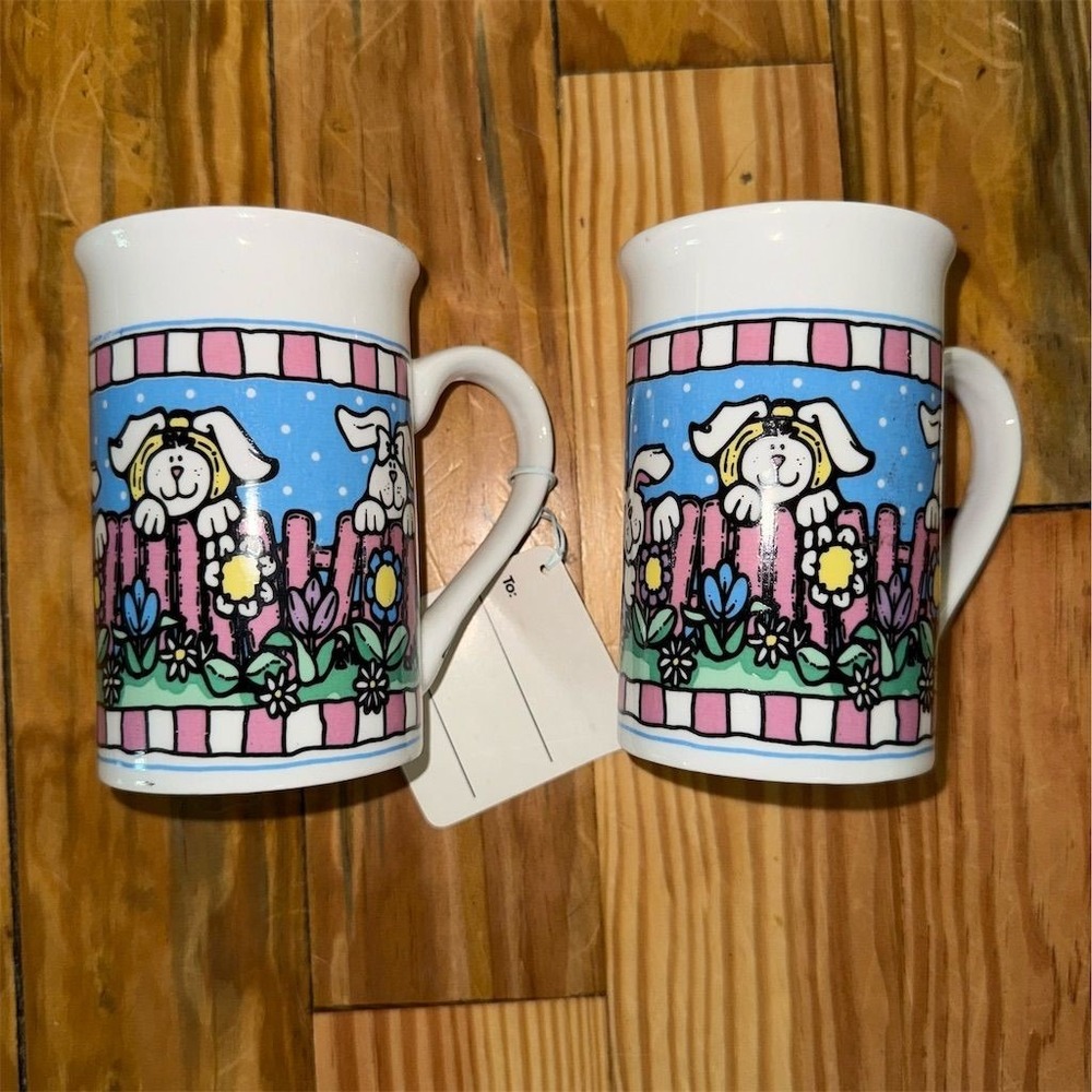 Royal Norfolk Easter Bunny Rabbit Coffee Mug Set 12oz Floral Design‎ set of 2